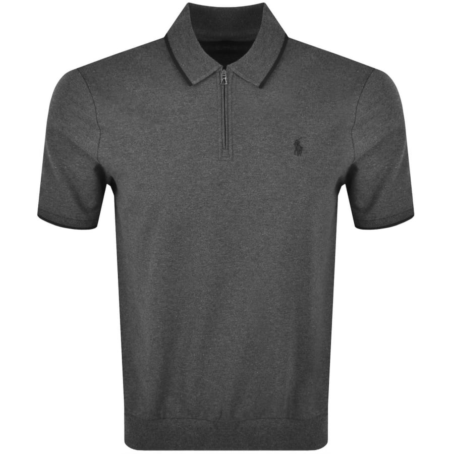 Ralph Lauren Stretch Mesh Zip Polo Grey | Mainline Menswear us